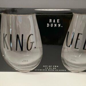 King and Queen Set of 2 Stemless Wine Glasses  Rae Dunn